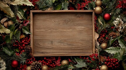 Wall Mural - create a festive christmas background wallpaper with a wooden board