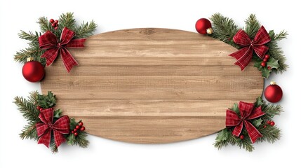 create a festive christmas wallpaper background featuring a wooden sign decorated with bows