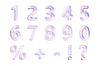 © marozhkastudio - 3d glass holographic liquid transparent numbers font from 0 to 9, percent sign, question mark, exclamation, plus and minus symbol. Rainbow glossy balloons with gradient texture render. 3D illustration