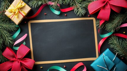 Wall Mural - create a festive christmas wallpaper with chalkboard background and red bows