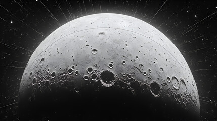 Lunar Landscape Black and White Wallpaper Featuring Celestial Bodies and Stars