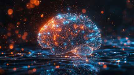 Poster - digital brain made of light, showcasing ai powered neural connections and vibrant colors. image evok