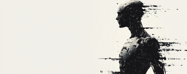 Wall Mural - human silhouette with ai powered exoskeleton, showcasing futuristic technology and innovation. desig