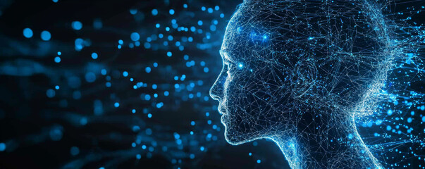 Wall Mural - ai powered holographic figure with glowing blue lines, representing technology and innovation. digit