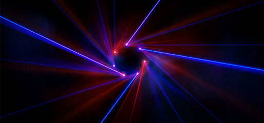 Wall Mural - red and blue laser light for concert background. dance party event with lazer circle design for dj. 