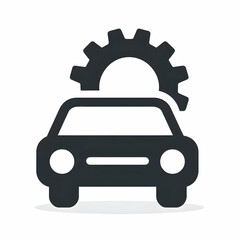 Simple car icon with gear symbol isolated on white background concept as Minimalistic car icon next to a gear symbol both in grayscale with clean lines. This vector is ideal for automotive service app