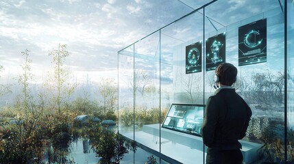 Aufkleber - Explore the intersection of nature and technology in a modern environmental impact center design