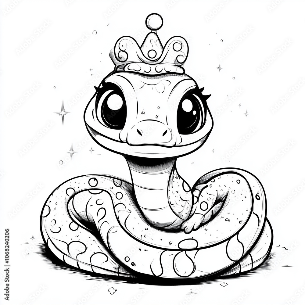 coloring page for cute Queen snake cartoon isolate style only contours ...