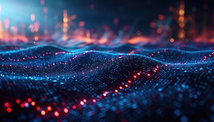 Abstract Digital Landscape with Red and Blue Lights