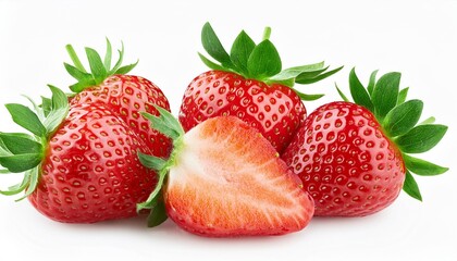 Wall Mural - Closeup of Fresh Strawberries, clipping path isolate on White background