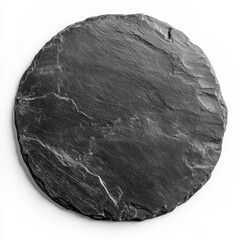 Top view of a black round slate isolated on a clean white background