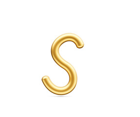 Wall Mural - 3d Golden Shiny Small Letter s Alphabet s Rounded Inflatable Font White Background 3d Illustration