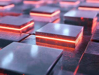 Wall Mural - glowing 3d geometric cubes in minimalist abstract layout