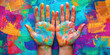 © HappyPic - Two hands painted in a colorful and abstract style