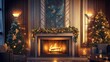 © Timeless Touch - Vintage Art Deco Christmas fireplace decorated with geometric garlands, adding warmth and style to the room.