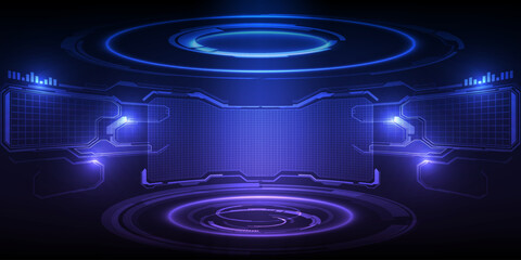 Wall Mural - vector illustrations of futuristic digital technology stage with glowing blue pedestal podium stage 