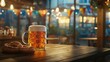 © savittree - Cozy pub atmosphere with beer and pretzel on table