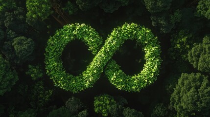 Infinity sign green foliage symbolizes environmental protection lush forest setting