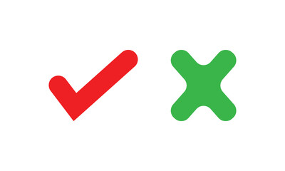 Sticker - Click the check mark vector button. Vector of a red cross with a green checkmark. Yes or no checkmark.