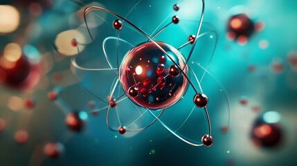 Wall Mural - 3d rendering of an atomic structure with metallic orbits and a glowing core depicting the fundamenta