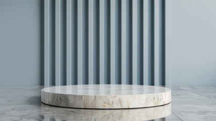 Wall Mural - reflective stone podium, a striking stone pedestal with a shiny surface set against a mirrored backd