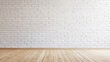 © crazyass - Urban minimalist space, white brick wall enhances the modern aesthetic, empty wooden floor invites creativity, perfect for showcasing text or design elements