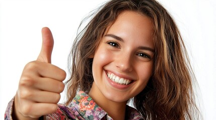 Happy Woman Showing Thumbs Up Gesture