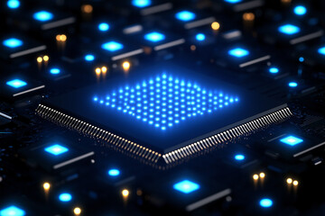Wall Mural - abstract blue black technology microchip processor