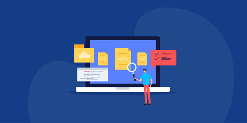 Wall Mural - it engineer people inspecting software programming and coding script, web application development co