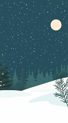 Aufkleber - Snow falling on pine trees under full moon on christmas eve