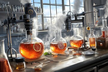 steampunk laboratory with orange slice infusion.