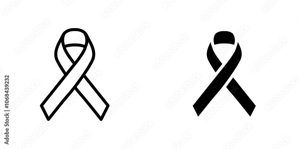Cancer ribbon icon set. outlined and solid filled versions. Stock ...