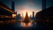 © Narit - Festive Christmas tree illuminated at sunset in a city plaza