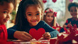 © Marc Elias - Children creating Valentine's Day crafts with heart decorations