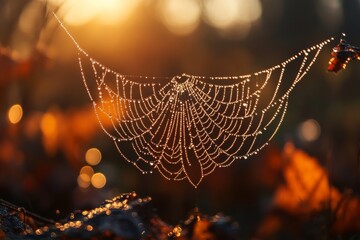 A spider web in the early morning light. Generative AI