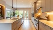 © Agus - Modern Kitchen with White Quartz Countertops, Stainless Steel Appliances, and Wooden Flooring