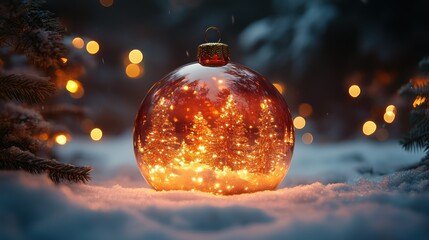 Wall Mural - A glass Christmas bauble filled with tiny LED lights, creating a glowing effect from within.