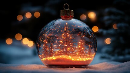 Wall Mural - A glass Christmas bauble filled with tiny LED lights, creating a glowing effect from within.