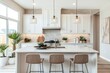 © Agus - Modern Kitchen Island with White Cabinets and Pendant Lights