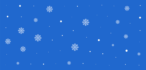Vector holiday background with blue winter snow and white snowflake flake pattern. Cold sky illustration.