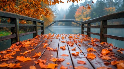 Wall Mural - Autumn Bridge Over Lake