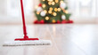 © Bi - Photo of woman cleaning home house wash floor with mop indoors new year xmas holidays