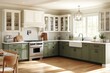© Agus - Modern kitchen with white cabinets and green lower cabinets