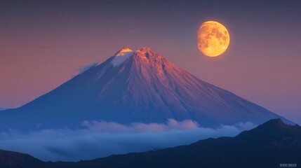 Wall Mural - Majestic Mountain and Moonrise