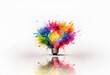 © joeycheung - A lightbulb with a lit filament is surrounded by colorful paint splatters. The paint creates a burst of color around the bulb.