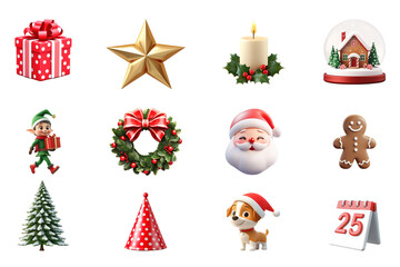 PNG 3d Christmas design element set, transparent background