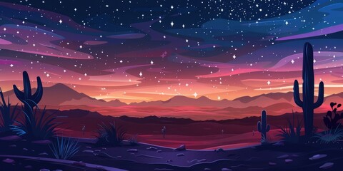 Wall Mural - stars and milkyway landscpae over desert panorama view illustration