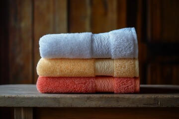 Wall Mural - Stack of perfectly folded clean towels