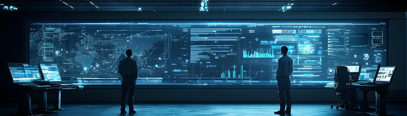 Illustration - Data Analysts Examining Global Data on Large Display Screen