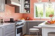 © Agus - Modern Kitchen with Grey Cabinets and Coral Tile Backsplash